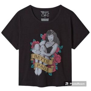 5X 28W Torrid Black Betty Page Crop Tee Ringer Relaxed Fit Tattoo Pinup Rose cre